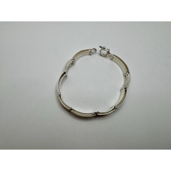 Designer Peruvian Sterling Silver 950 and 18K Gold Inlay Bracelet - 7.5” - Picture 4 of 7